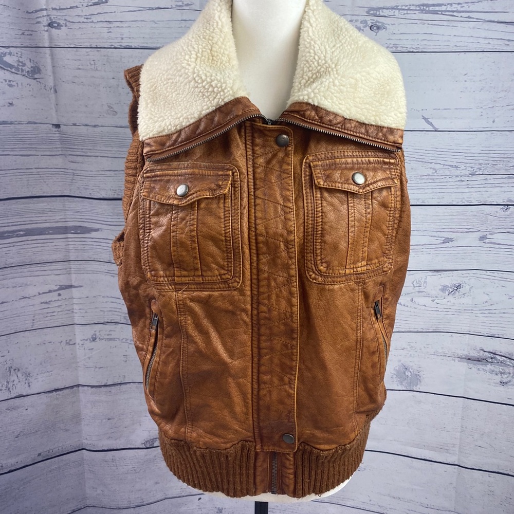 Faux leather tan vest with Sherpa lining